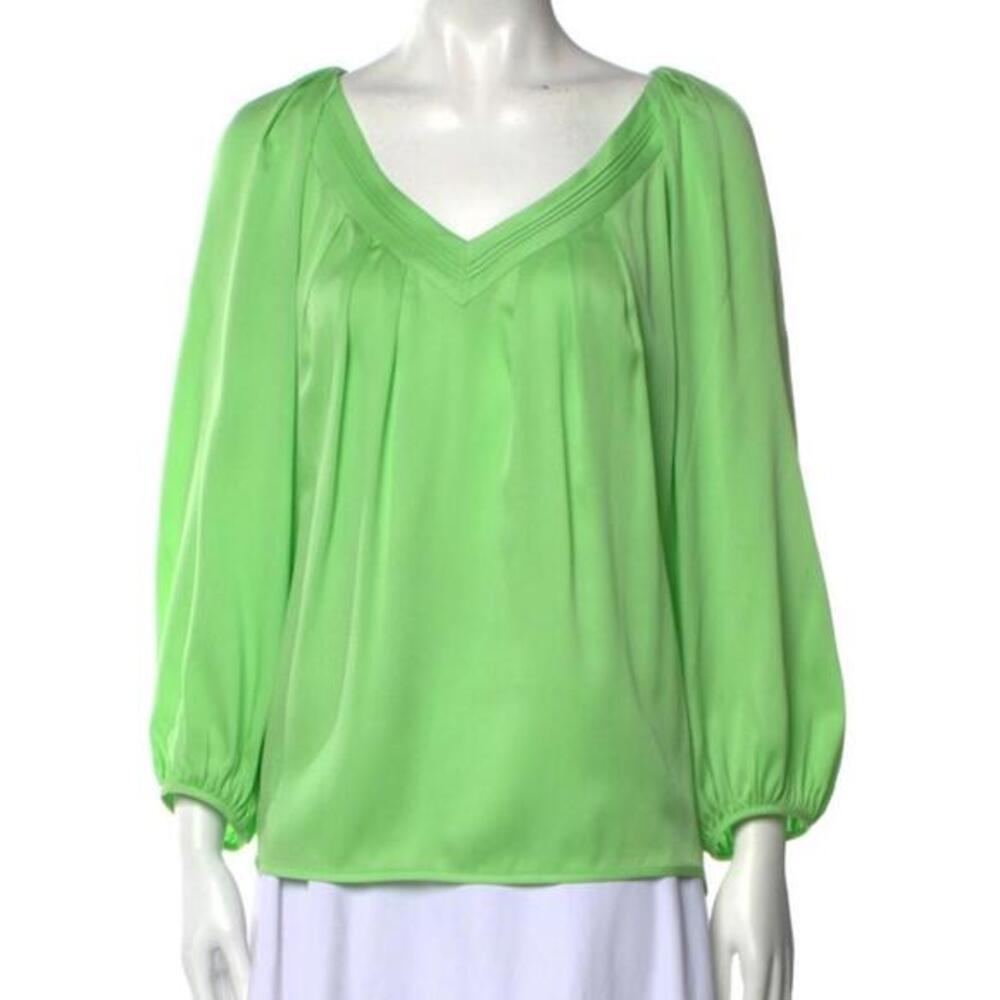 Diane Von Furstenberg Silk V-Neck Lime Green Blouse